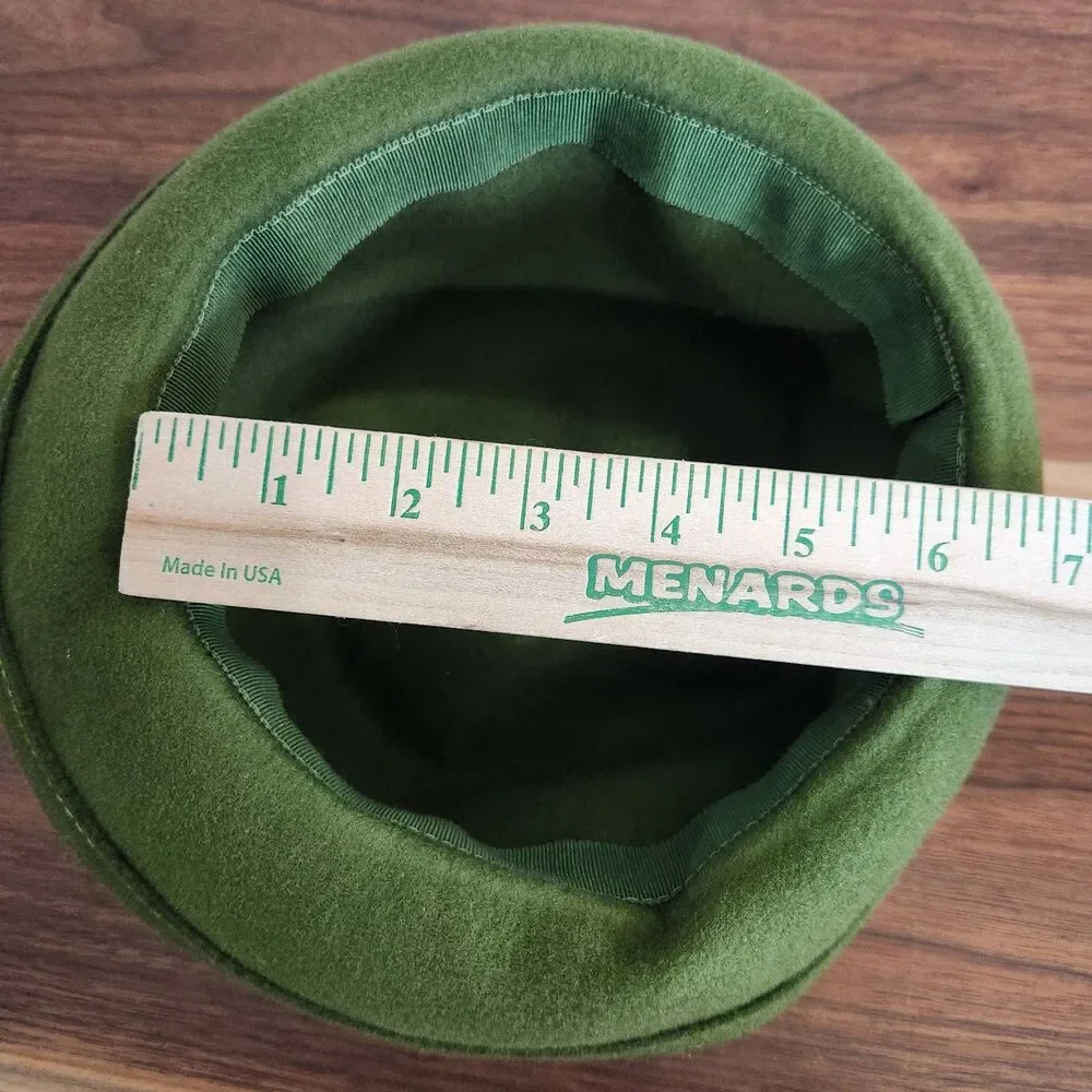 Glenover Henry Pollak 100% Wool Vintage Green Felt Hat Ribbon Womens Cloche